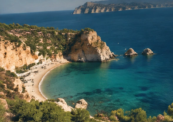 Rocky coastline and clear Mediterranean water in Xàbia